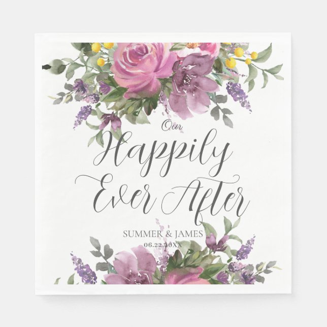Boho Magenta Rosa Lila Blommigt Bröllop, allt efte Pappersservett (Framsidan)