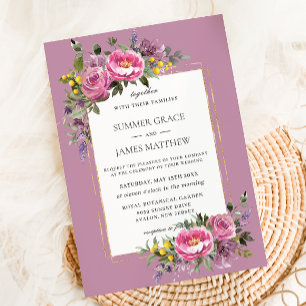 Boho Magenta Rosa Mauve Lila Greenery Bröllop Inbjudningar