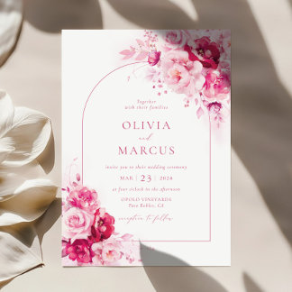 Boho Magenta Shock rosa Arch Blommigt Elegant bröl Inbjudningar