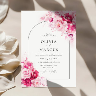 Boho Magenta Shock rosa Arch Blommigt Elegant bröl Inbjudningar