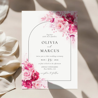 Boho Magenta Shock rosa Arch Blommigt Elegant bröl Inbjudningar