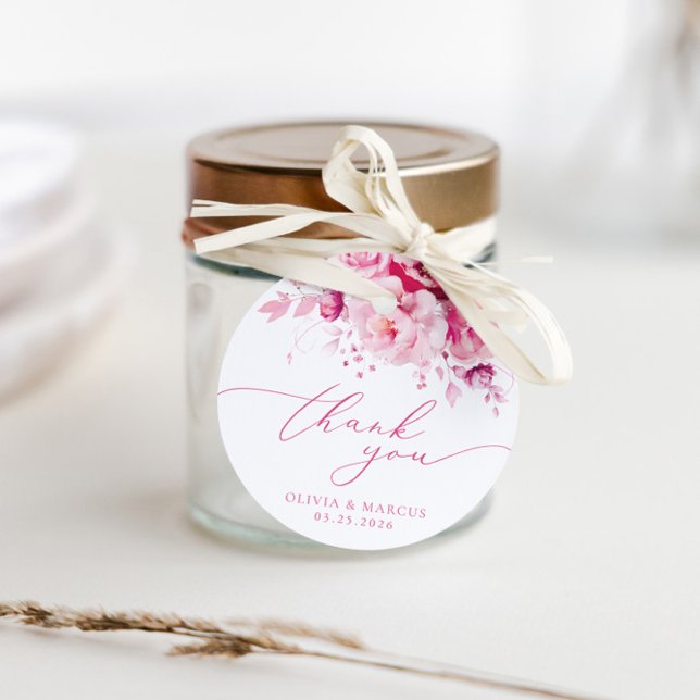 Boho Magenta Shock rosa Blommigt Bröllop Tack Gåvor Etiketter (Front)