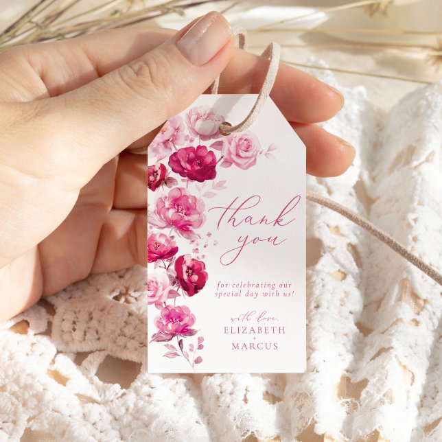 Boho Magenta Shock rosa Blommigt Elegant bröllop F Presentetikett (Skapare uppladdad)