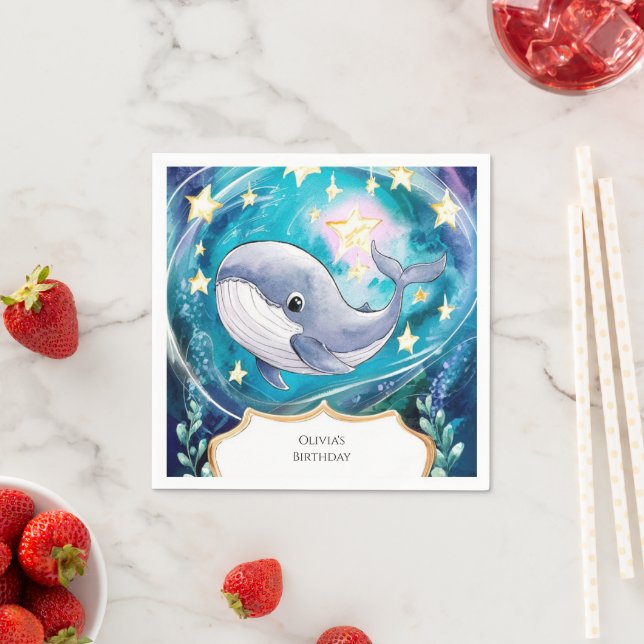 Boho Magic Blue Whale Birthday Pappersservett (Insitu)
