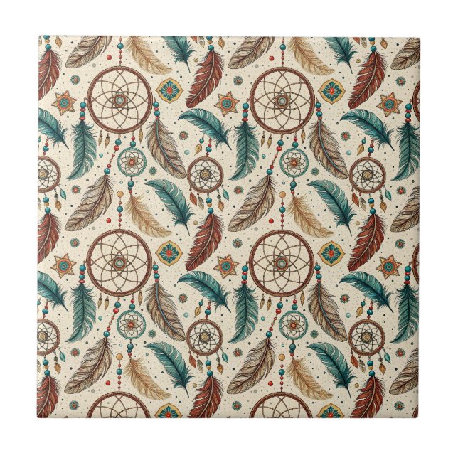 Boho Magic Drömfångare Färgglatt Fjädermönster Kakelplatta (Framsidan)