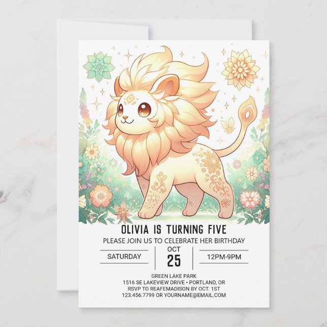Boho Magic Lejon Digital Birthday Inbjudningar (Framsida)