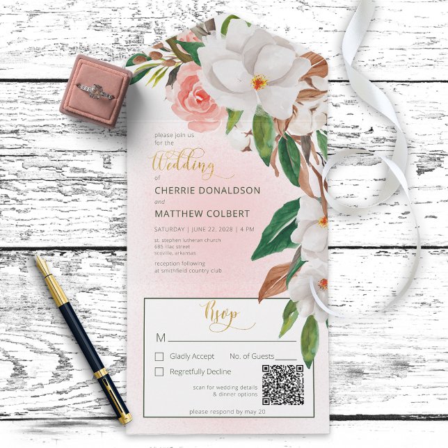 Boho Magnolia Blommigt & Cotton Rosa QR-kod (Skapare uppladdad)