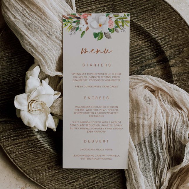 Boho Magnolia Menu Bröllop Möhippa Meal L201 Meny (Skapare uppladdad)