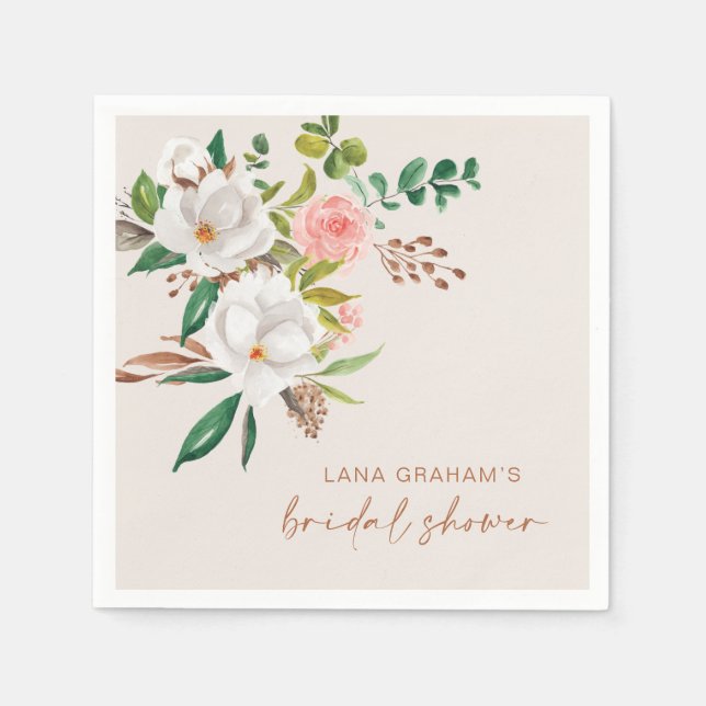 Boho Magnolia Napkin Möhippa Party L201 Pappersservett (Framsidan)