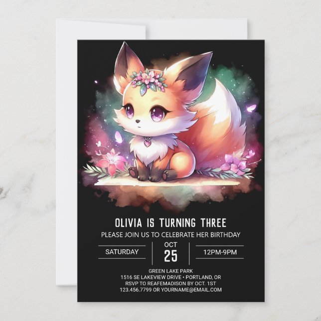 Boho Majestic Fox Birthday digital Inbjudningar (Framsida)
