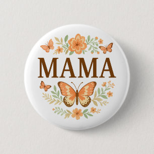 Boho Mama Fjäril Blommig Krans Mors Dag Knapp