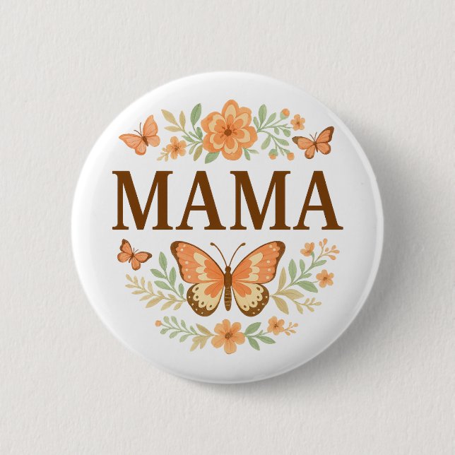 Boho Mama Fjäril Blommig Krans Mors Dag Knapp (Framsida)