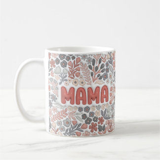 Boho Mama Grå Rosa Blommönster 3D-Effekt Mönster Kaffemugg