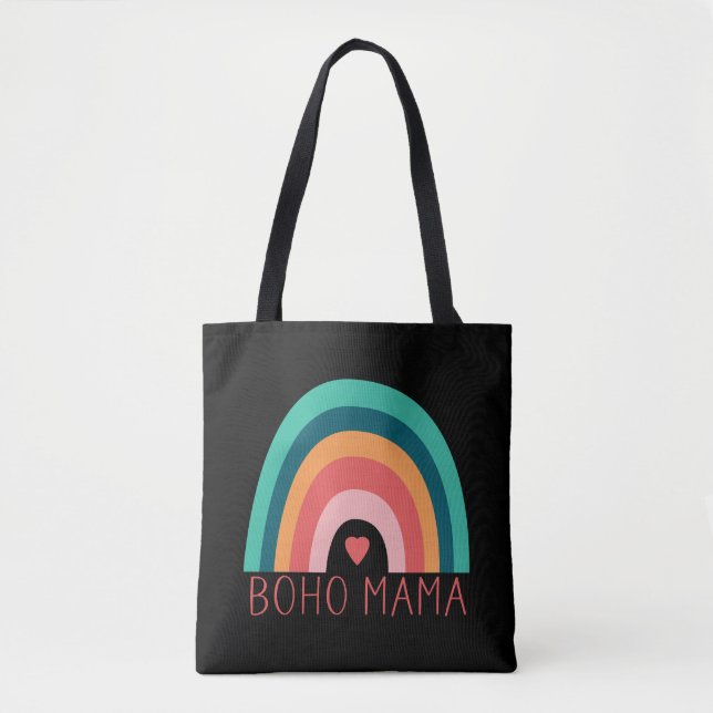 Boho Mama Regnbåge Moderna Färgglada Trendiga Tote Tygkasse (Framsida)