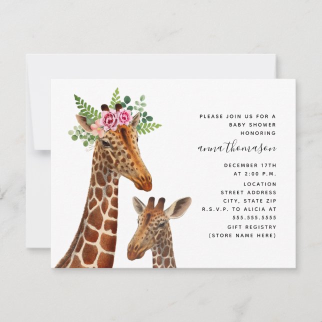 Boho Mamma + Baby Giraffe Baby Shower Inbjudningar (Framsida)