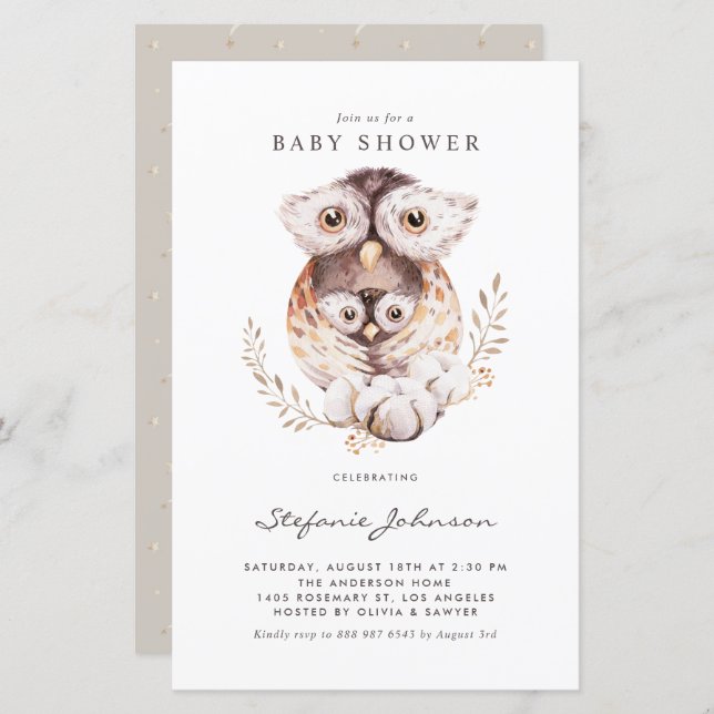 Boho Mamma och Baby Uggla Baby Shower-inbjudan (Fram/baksida)