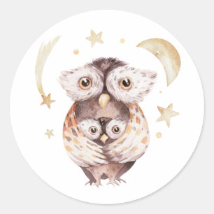 Boho Mamma och Baby Uggla Celestial Baby Shower Runt Klistermärke
