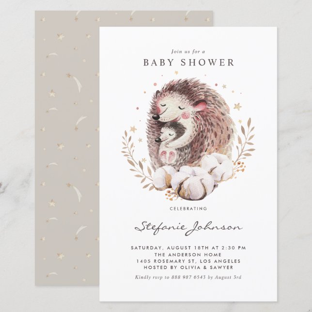 Boho-mamma och bebis- Igelkott Baby Shower-inbjuda (Fram/baksida)