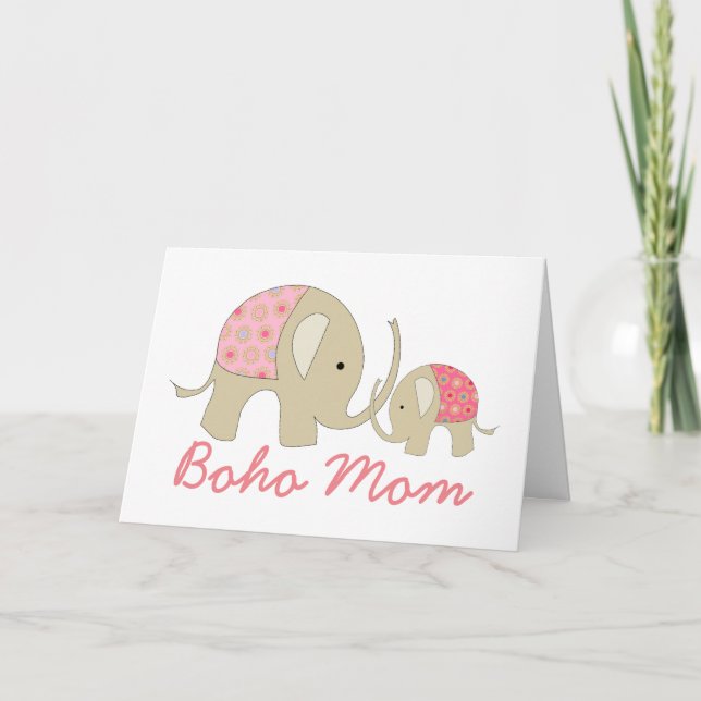 Boho Mamma, Rosa Elephant Kort (Framsida)