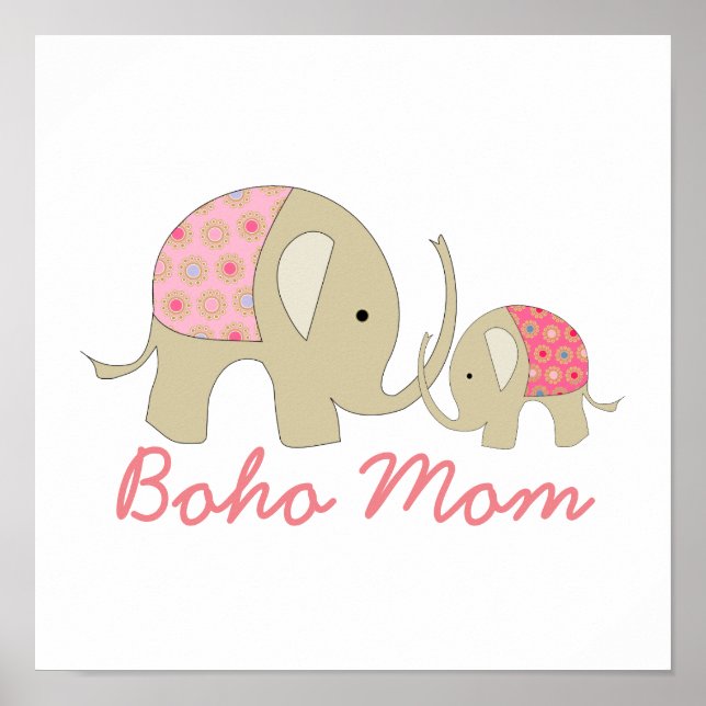 Boho Mamma, Rosa Elephant Poster (Framsidan)