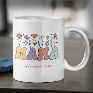 Boho Mamma Text med blommor och Kid Namn Kaffemugg