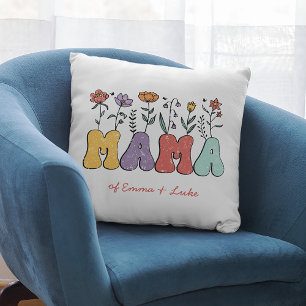 Boho Mamma Text med blommor och Kid Namn Kudde