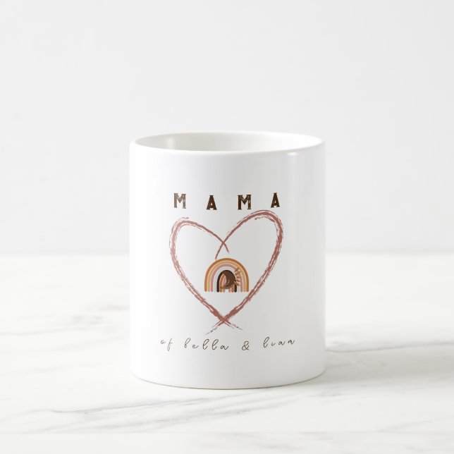 Boho Mamma Text w/ Måne Feathers och Kid Namn Kaffemugg (Center)