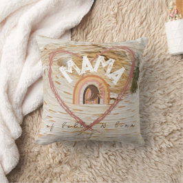 Boho Mamma Text w/ Måne Feathers och Kid Namn Kudde