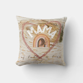 Boho Mamma Text w/ Måne Feathers och Kid Namn Kudde