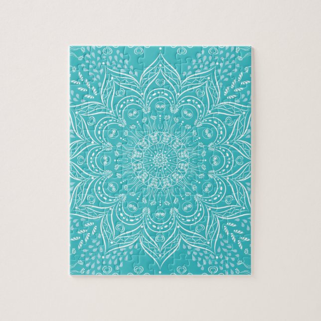 Boho Mandala Art Vibrant Teal Blue Bild Pussel (Vertikal)