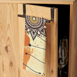 Boho Mandala Autumn Warm Rustic Blommigt Kökshandduk