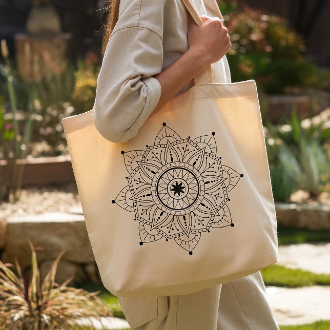 Boho Mandala Black Line Art Jumbo Tygkasse (Skapare uppladdad)