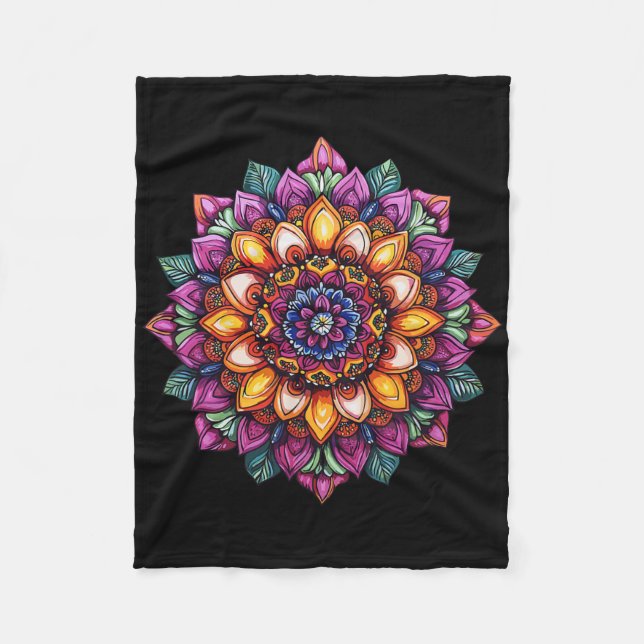 Boho Mandala Blomma Sakral Geometri Yoga  Fleecefilt (Framsidan)