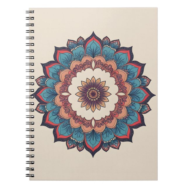 Boho Mandala Blomma | Teal & Coral Spiralblock (Framsidan)