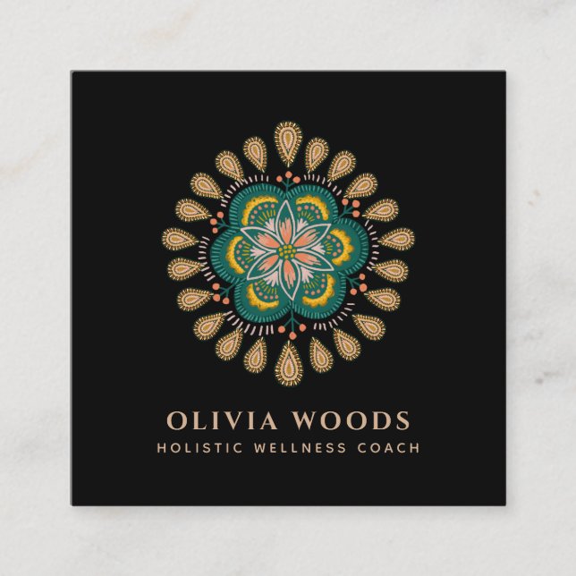 Boho Mandala Blommigt Art Therapist Fyrkantigt Visitkort (Framsida)
