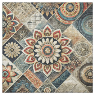 Boho Mandala Blommigt Modern Art i Earth Tones Tyg