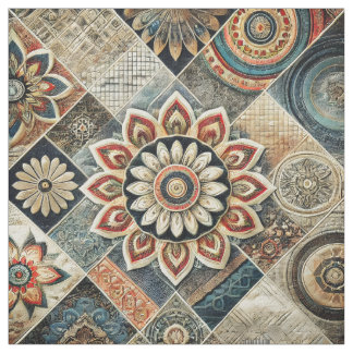 Boho Mandala Blommigt Modern Art i Earth Tones Tyg