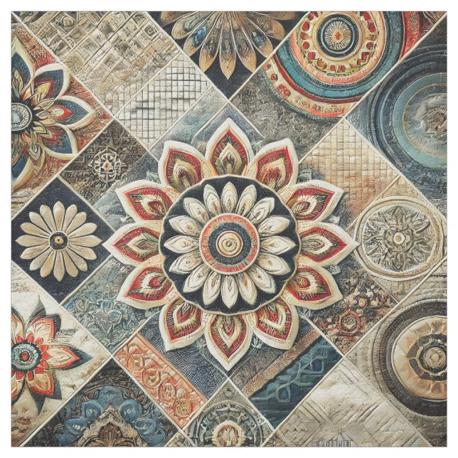 Boho Mandala Blommigt Modern Art i Earth Tones Tyg (Prov)