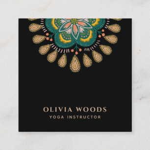 Boho Mandala Blommigt Yoga Instructor Fyrkantigt Visitkort