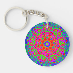 Boho Mandala Blue Rosa Dubbla Sided Keychain