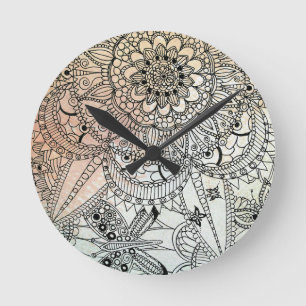 Boho Mandala Bohemian Art Rund Klocka