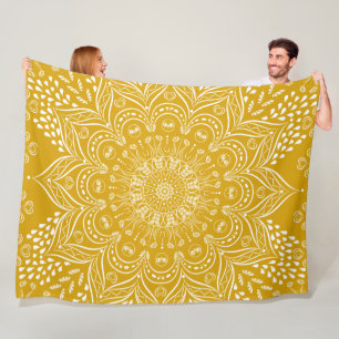 Boho Mandala Bright Mustard Gult Fleecefilt