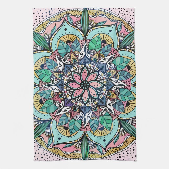 Boho Mandala Colorful Watercolor Blommigt Kökshandduk (Vertikal)
