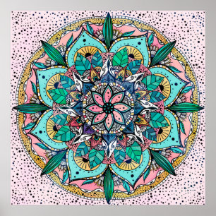 Boho Mandala Colorful Watercolor Blommigt Poster