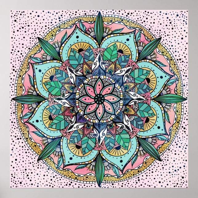 Boho Mandala Colorful Watercolor Blommigt Poster (Framsidan)