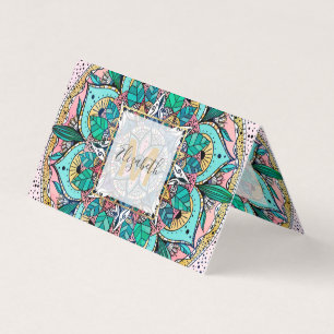 Boho Mandala Colorful Watercolor Blommigt Visitkort