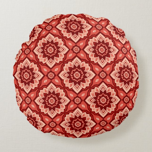 Boho Mandala Geometric-Blommönstret Rund Kudde (Framsidan)