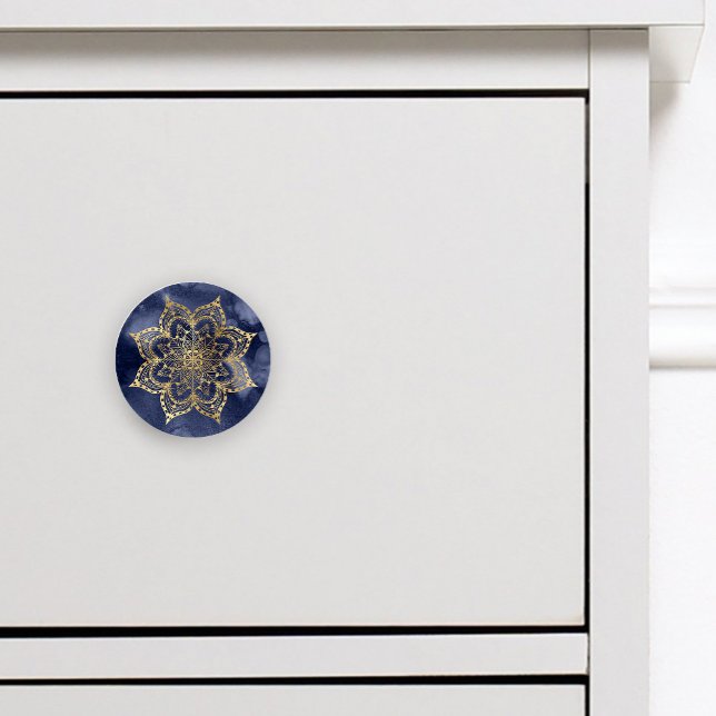 Boho Mandala Guld flottan Blue Bläck Struktur Knopp (Skapare uppladdad)