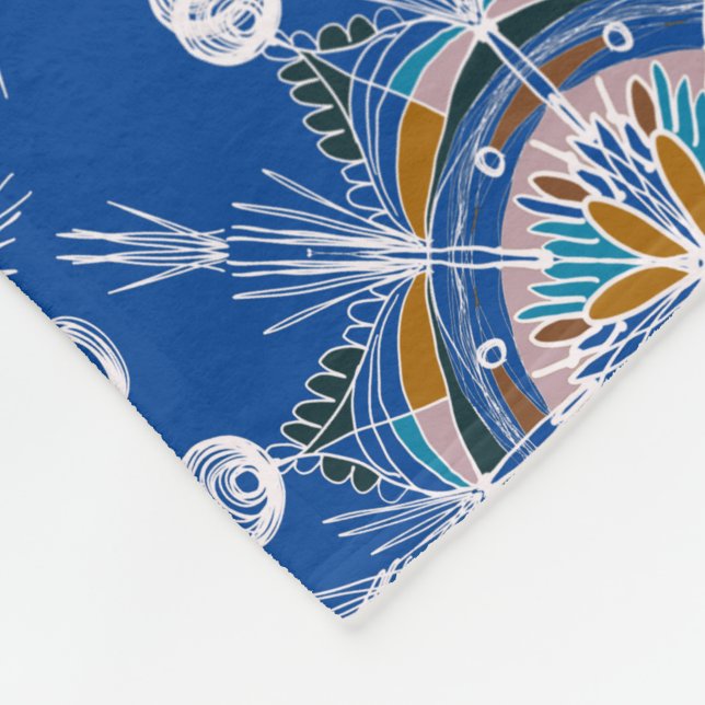 Boho Mandala Handritad Blå Färgrik Fleecefilt (Hörn)