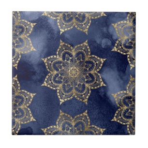 Boho Mandala Mönster Guld flottan Blue Bläck Struk Kakelplatta